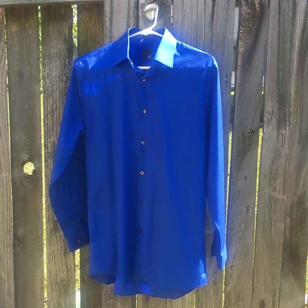 Men Long Sleeve Dress Shirt - True Blue Size M